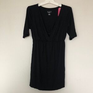 Black Maternity Dress V-Neck Short Sleeve Comfortable Stretchy Pregnancy Dress